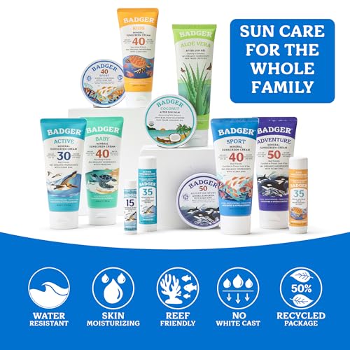 Badger Sport Mineral Sunscreen SPF 40 2-Pack, Zinc Oxide, 2.9 fl oz Tube