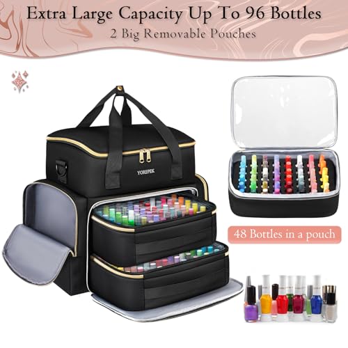 YOREPEK Extra Large Nail Polish Organizer Case - Black, 96 Bottles