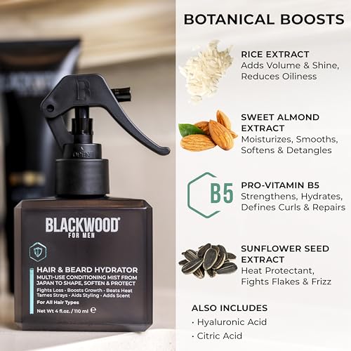 Blackwood For Men Hair & Beard Hydrator Spray (4oz) + Hydroblast Moisturizing Shampoo (17oz) Bundle - Vegan & Natural Leave-In Conditioner