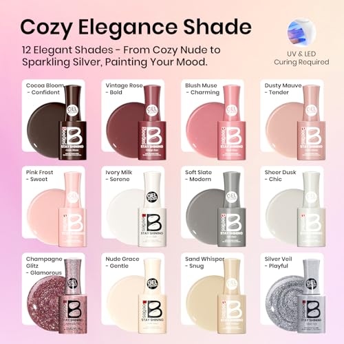 Beetles Cozy Elegance Gel Nail Polish Kit with UV/LED Light, 12 Colors, Manicure Set