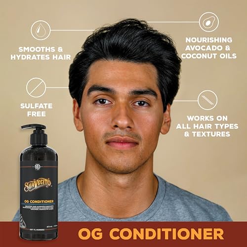 Suavecito OG Conditioner 16 oz Pump Bottle - Original Scent - Smooths & Hydrates, Nourishes & Moisturizes with Avocado and Coconut Oils - Repairs Dry Damaged Har - For All Hair Types, Sulfate Free