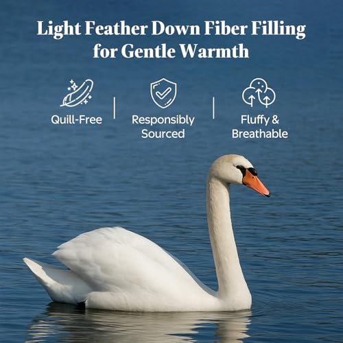 All Season Twin Size Goose Feather Down Comforter - White, Hypoallergenic, Organic Cotton Shell