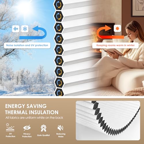 No Drill Cordless Cellular Blackout Shades - White, 46x64 Inches Variation of Blackout-White / 46 W x 64 H