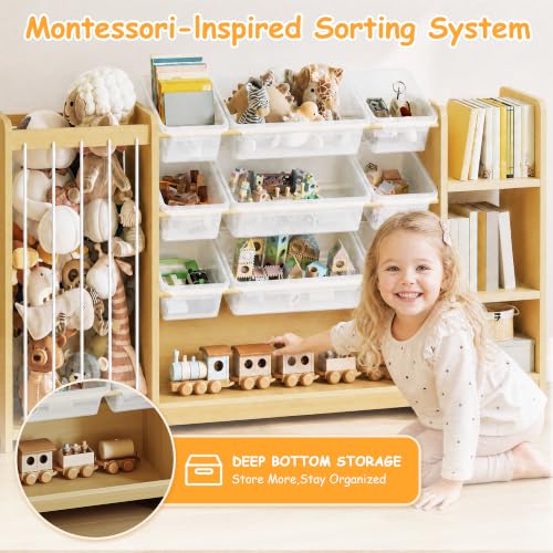 3-in-1 Montessori Toy Organizer with Bookshelf and 9 Clear Bins - Variation 59W