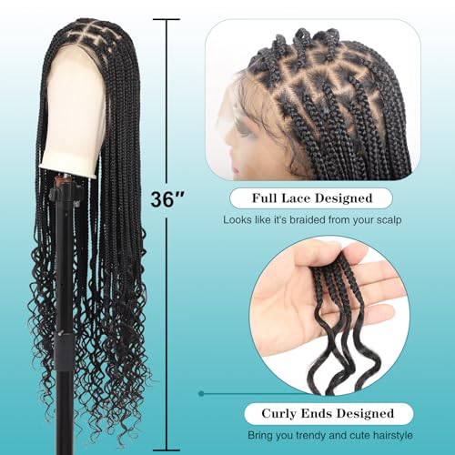 Kalyss 360° Full Lace Knotless Box Braided Wig with Baby Hair - Black 36 Inch