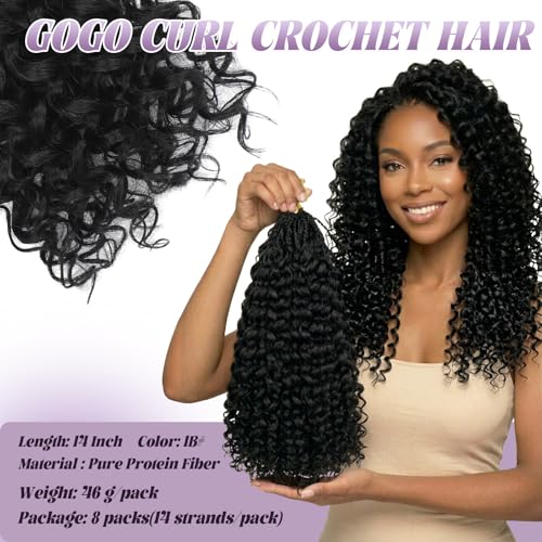 8 Packs Prelooped Boho Gogo Curl Crochet Hair(14 Inch,1B#)