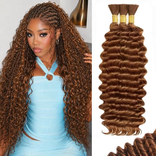 Smabuity 16-Inch #30 Auburn Ginger Boho Human Hair for Braiding – 3 Bundles (Variation: #30 Braiding Hair / 16 Inch)