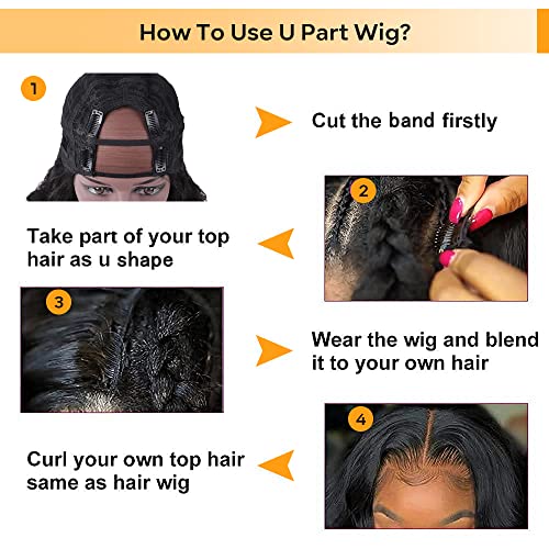 Tahikie 14 Inch Brazilian Virgin Human Hair U Part Wig Body Wave 250% Density Glueless Lace Front for Black Women