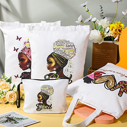Roowest 8 Pcs African American Tote Bags Makeup Bag for Black Women Bulk Inspirational Gifts Medical Assistant Christmas(Classic Style)