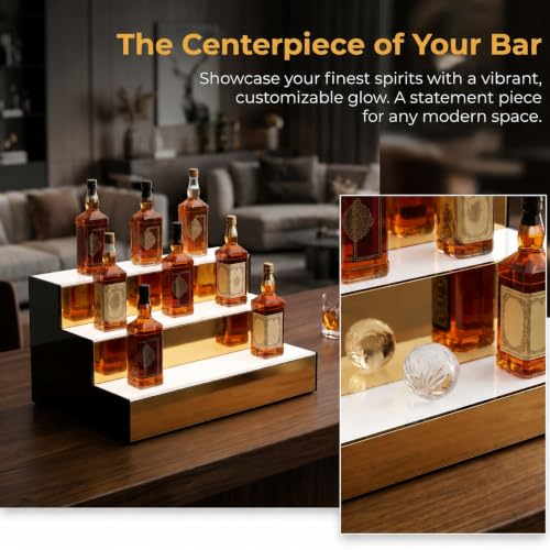 LED Liquor Bottle Display Shelf - 3-Tier Acrylic Bar Shelving with Color Changing Lights