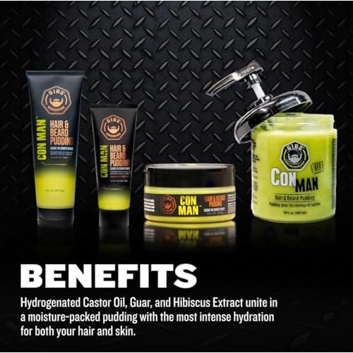 GIBS Con Man Hair & Beard Pudding - Leave In Conditioner - Curl Definer - Moisturizer - 8 oz Squeeze Tube