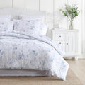 Laura Ashley Belinda Chambray Blue Queen Comforter Set with Shams - Reversible Cotton Bedding