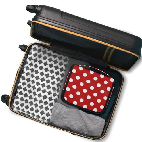 Bardic Hanging Travel Toiletry Bag for Women, Polka Dot Print Travel Makeup Bag Red White Polka Dot Portable Cosmetic Bag Travel Organizer for Toiletries Accessories