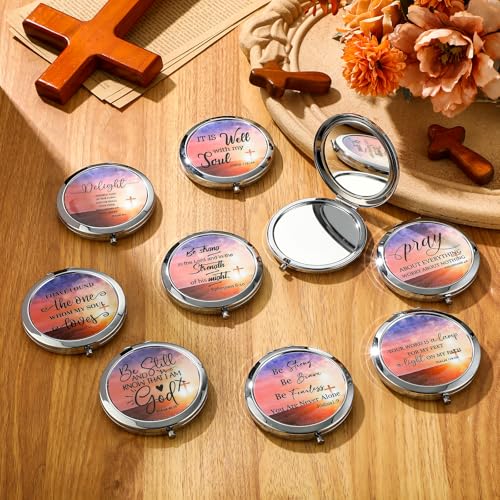 RattanView 9 Pcs Christian Gifts for Women Bulk Religious Compact Mirrors Christian Gifts Small Bible Verse Makeup Mirrors for Purse Church Holiday Party Favors Stocking Stuffers