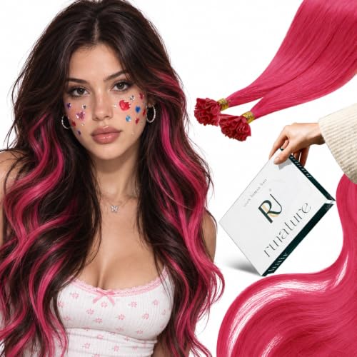 RUNATURE U Tip Hair Extensions Hot Pink 16 Inch 20g 25 Strands - Vibrant Human Hair