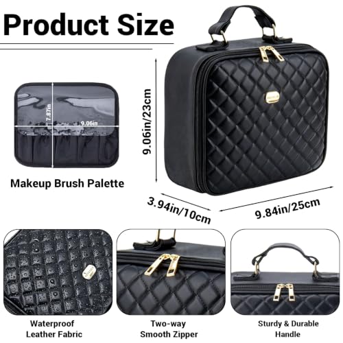 Travel Makeup Bag with LED Mirror, Adjustable Dividers & Brush Storage