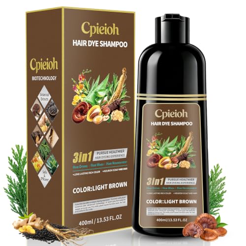 Light Brown Hair Dye Shampoo for Gray Coverage - 3 in 1 Hair Color Shampoo - Gentle & Natural Formula