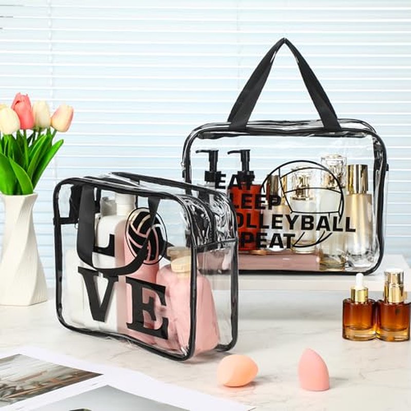 6 Pcs Volleyball Gift Bags with Zipper and Handles Clear PVC Waterproof Makeup Cosmetic Goodie Bag Volleyball Team Gift for Women Birthday Party Team Player Lover(Multiple Style)