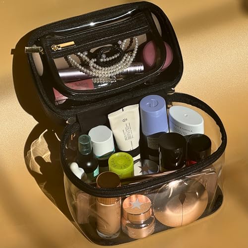 JAZD Clear Makeup Bag Toiletry Organizer Large Capacity Travel Cosmetic Case - Black