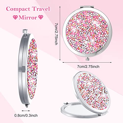 Pink Compact Folding Makeup Mirror Set - 2.75 Inch Portable Pocket Mirrors with Magnification