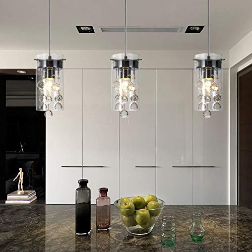 LOCLGPM 3-Pack Crystal Teardrop Pendant Lights, Adjustable Chrome Kitchen Island Fixtures