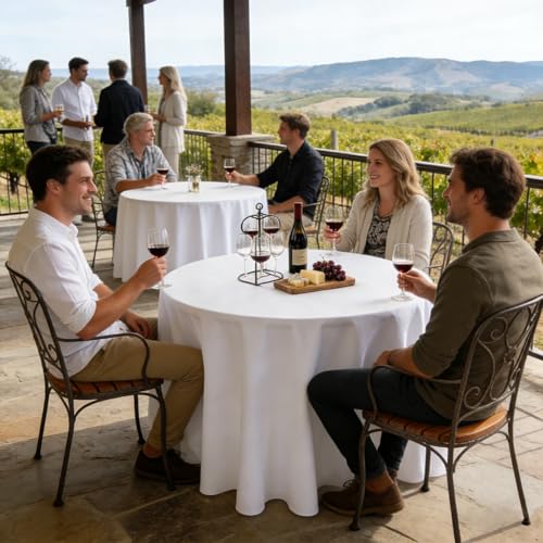 White Round Tablecloth 120 Inch 10 Pack for 48-96 Inch Tables – Durable & Reusable