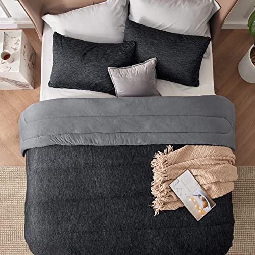 Bedsure King Size Reversible Comforter Set - Charcoal Black All-Season Bedding