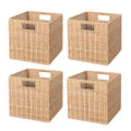 Khaki Collapsible Plastic Wicker Storage Baskets Set of 4 - 10.5 x 10.5 Inches