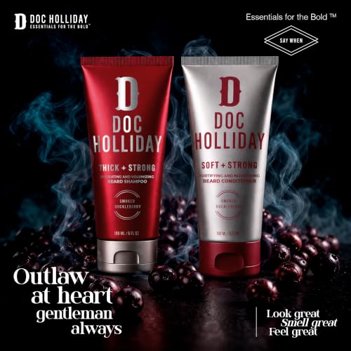 DOC HOLLIDAY Thick + Soft Beard Shampoo & Conditioner Set with Smoked Huckleberry Scent, 12 oz