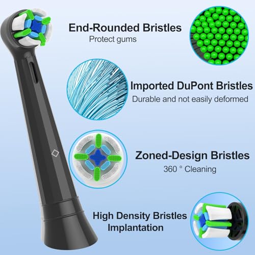 Qitizu Replacement Toothbrush Heads Compatible with Oral B iO Series 2-10, 8 Pack - Black