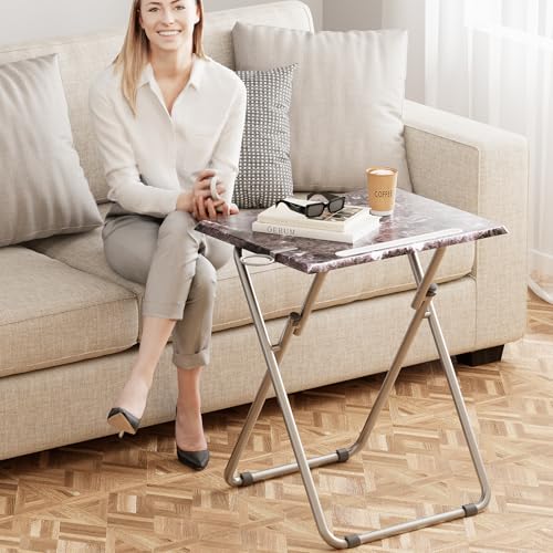 Folding TV Tray Table with Cup Holder - Black Marble 4PCS