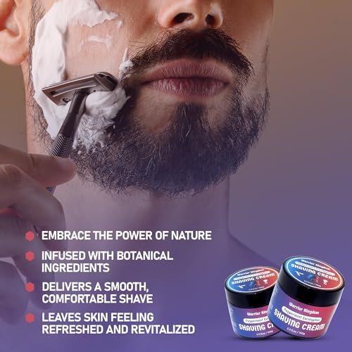 Warrior Kingdom Shaving Cream - Peppermint Eucalyptus. Refreshing Scent. Rich Creamy Lather for the Smoothest Shave. For face, head and body. Gentle, non irritating formula for all skin types.