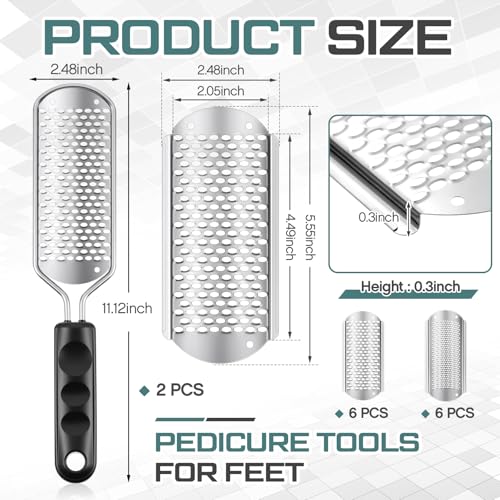 14 Pack Silver Foot File Pedicure Tool Set - Rustproof Callus Remover