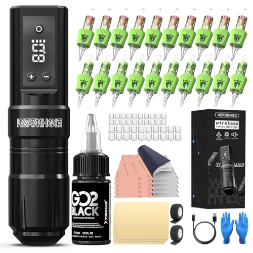 Wireless Tattoo Pen Kit Black2 - Complete Portable Tattoo Machine with Ink & Needles