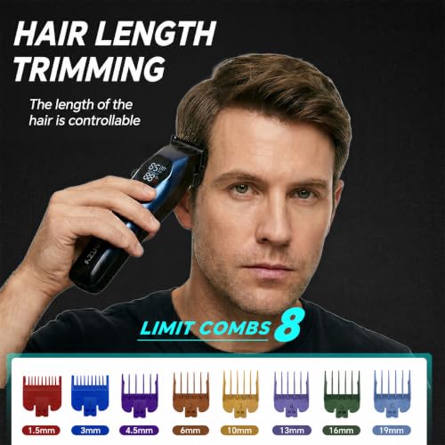 Rechargeable Hair Clippers for Men - Professional Cordless Barber Trimmer Kit with 8 Guide Combs & LED Display
