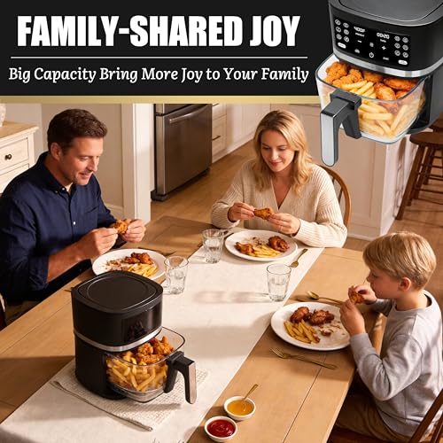 FineMade 4.5 Qt Glass Air Fryer with 12 Cooking Modes - Graphite