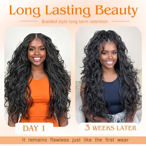 French Curl Braiding Hair Extensions 8 Packs - #1B / 14 Inch - Natural Soft Curl Style for Black Women