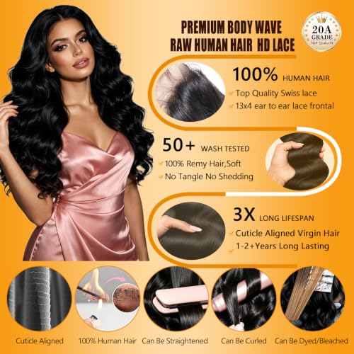 16 Inch Body Wave Lace Closure with Transparent 5x5 HD Lace Pre Plucked Baby Hair for Black Women - Natural Black Variation of THIS listing