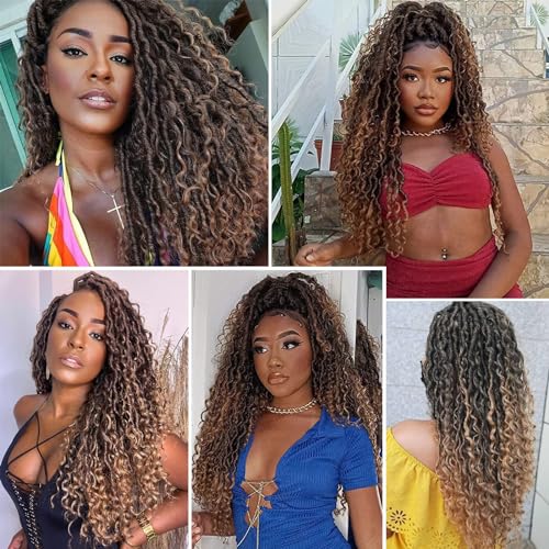Goddess Locs Crochet Hair 18 Inch Brown 7 Packs Faux Locs with Curly Ends - Pre Looped for Black Women