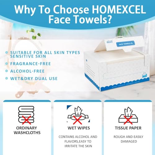 HOMEXCEL Disposable Face Towels Pack of 6, Ultra Soft & Absorbent, 600 Count