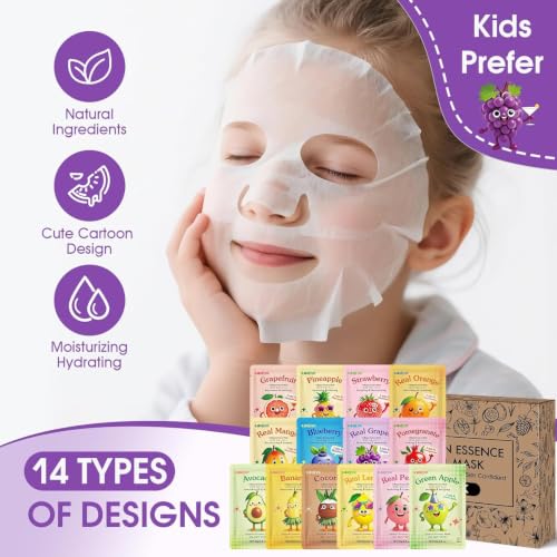 70 Pack Collagen Hydrating Face Masks with Fruit Variations - Skincare Set for Women & Teens