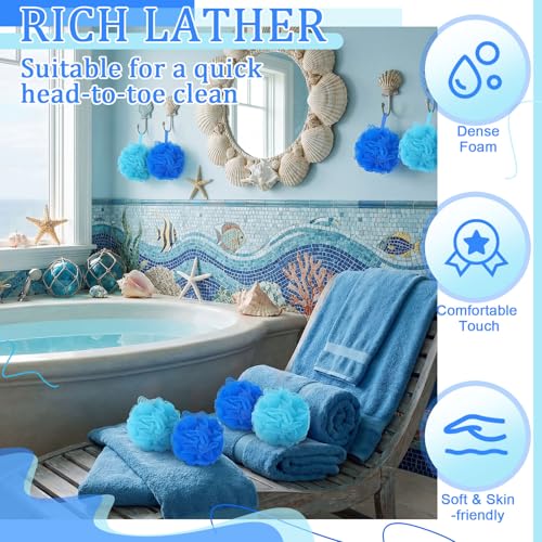 Bath Loofah Sponge Mesh Shower Pouf - Blue, 24-Pack Winter Themed