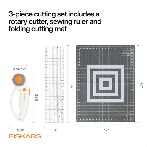 Fabric Cutting Set with Rotary Cutter, Ruler & Cutting Mat - 3 Pieces