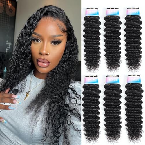 EMOL Deep Wave Hair Bundles 10-12-14 Inches Curly Human Hair Weave