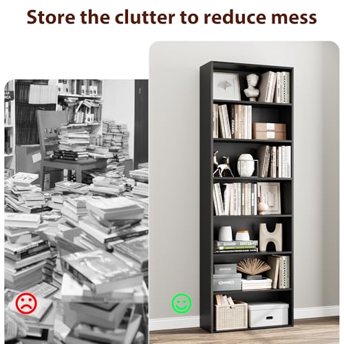 Tall Black Bookshelf 7-Tier Open Storage Shelves - 82 Inches