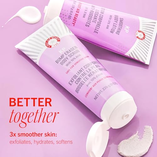 First Aid Beauty - KP Smoothing Body Lotion with 10% AHA, Chemically Exfoliates & Moisturizes with Urea, Colloidal Oatmeal & Ceramides, Deep Hydration + Helps Reduce Keratosis Pilaris Bumps, 6 oz