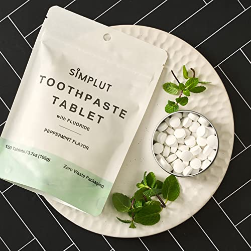 Chewable Toothpaste Tablets with Fluoride 150 Pack - Travel Eco-Friendly Vegan Mint
