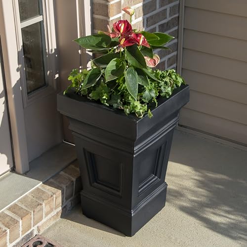 Outdoor Planters with Drainage - Black Plastic Square Garden Pots 2-Pack