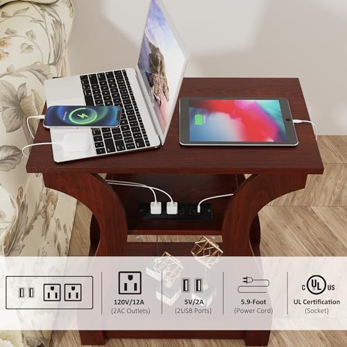 End Table with Charging Station - Cherry, 19.68W x 11.81D x 23.62H Variation of Cherry / 1