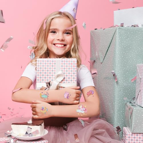 Partywind 204 Styles Glitter Temporary Tattoos for Kids Girls, 34 Sheets Perforated Tattoo Stickers for Girls Party Supplies Favors, Birthday Goodie Bag Stuffers Games Toys